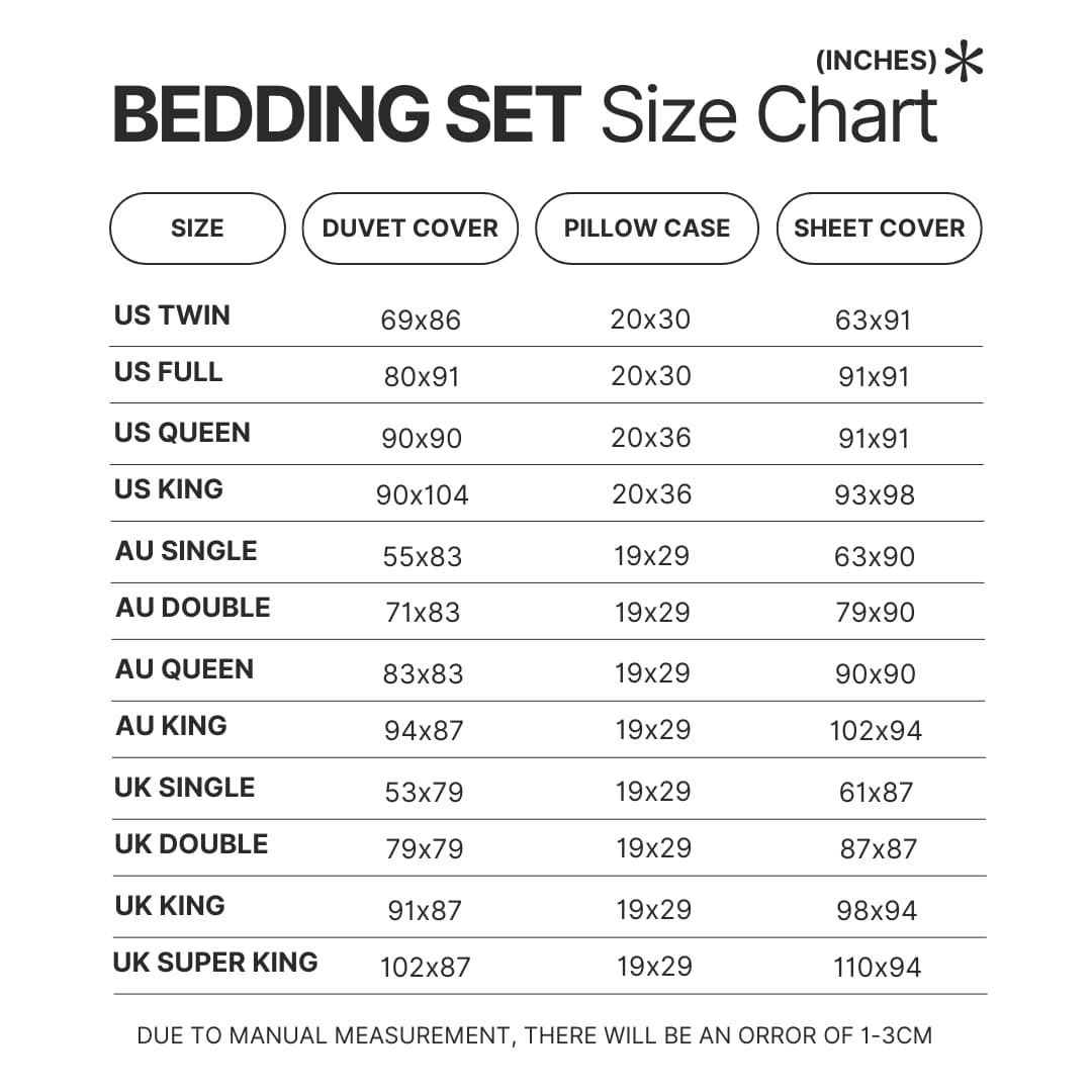 Beding Set Size Chart - Insane Clown Posse Store